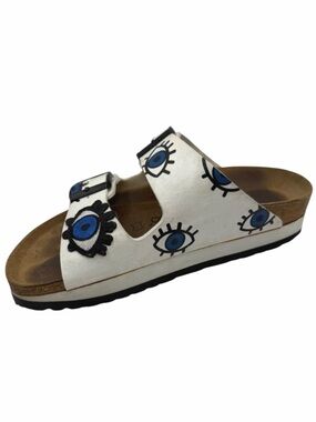 Papillio Birkenstock Arizona Platform Sandals Women 7 White Leather Evil Eye